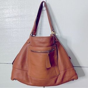 *Host Pick* Jigsaw Genuine Leather Oversized Tote Bag Cognac Brown